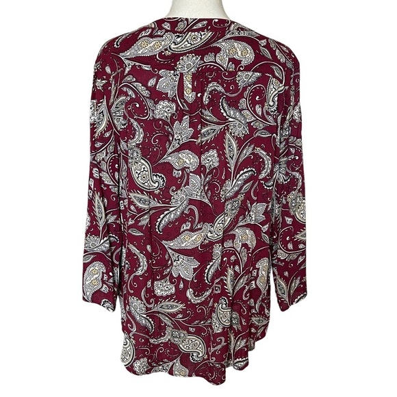 Fun 2 Fun Stitch Fix Women’s Kearney Henley Top Size XL Paisley Print Burgundy - Picture 4 of 8